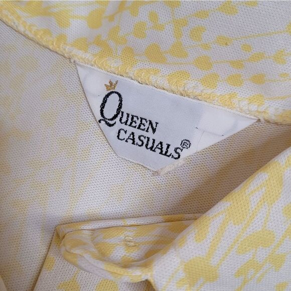 VINTAGE 70s yellow tiny floral pointed disco collar button up shirt M - Picture 5 of 9